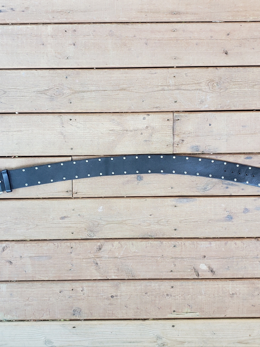 Black Studded Women's Leather Belt with Silver Buckle - Picture 4 of 8